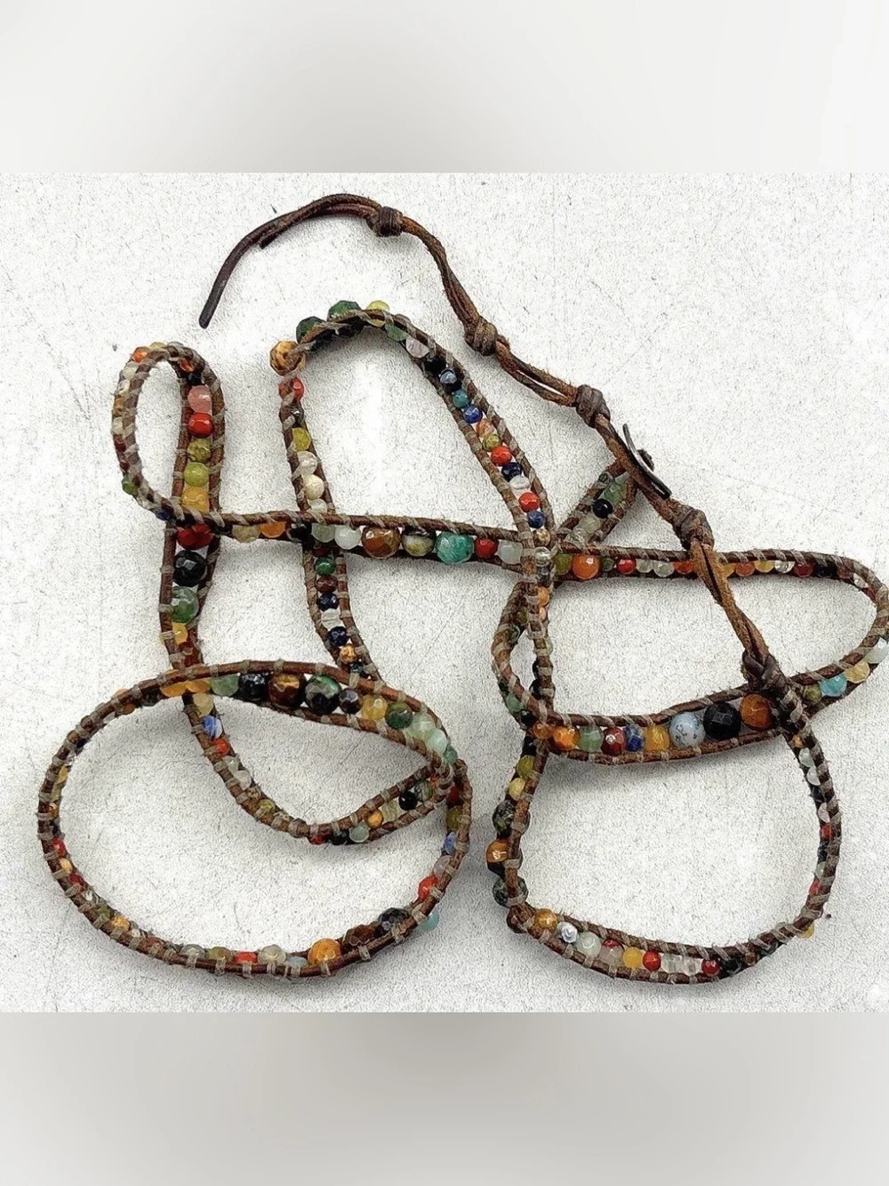 Chan Luu Graduated Multi Stone Natural Brown Leather Wrap Bracelet - Picture 10 of 11